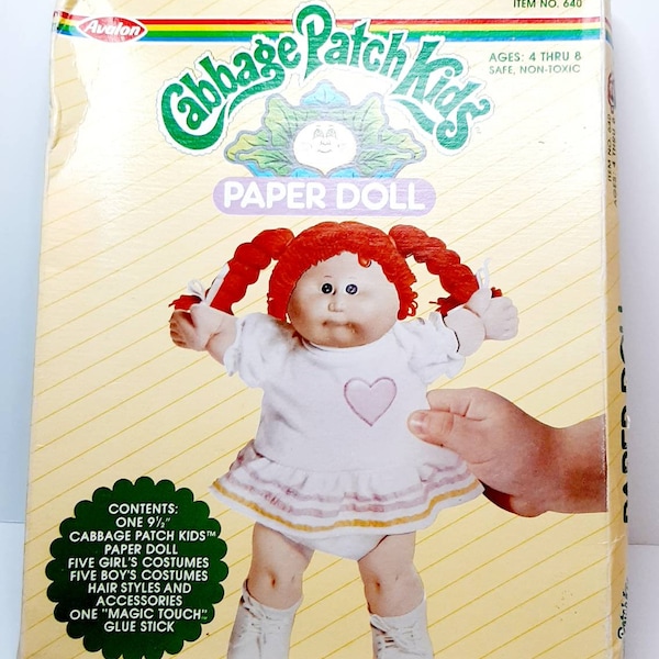 Vintage 1980s Cabbage Patch Kid Paper Doll cut out dress up outfit costume fashion doll ephemera in original box