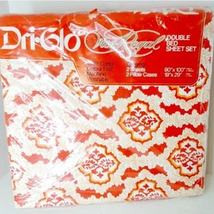 Dri Glo All Cotton New Old Stock Double Flat sheet 2 pillowcase set in original package Retro Vintage Sewing Supply bedding Fabric 1970s