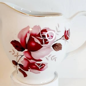 Vintage pink Rose pattern Porcelain milk jug Woods and Sons Ironstone Alpine white kitchen decor tea party Made in England Cottage Core