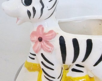 Vintage Kitsch Zebra Nursery Planter Bonnet Ceramic Nursery Decor