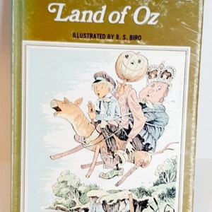 Vintage  Wizard of Oz L Frank Baum The Marvellous Land of Oz hard cover Novel B S Biro illustrated story book ephemera 1969