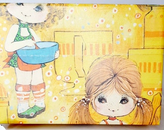Portagioie musicale vintage Wind Up kitsch ballerina musicale Retro Big Eyed dolly ragazza Carta da parati decoupage arredamento gingillo Rinnovato