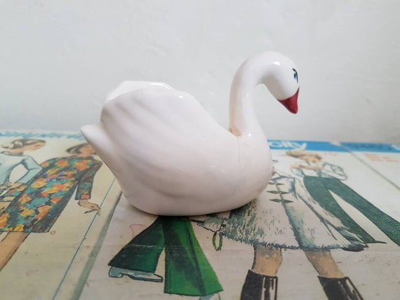 Miniature Dollhouse Large Glazed Porcelain Swan Planter