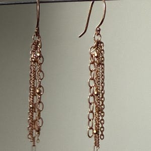 Solid 14k Rose Gold Dangle Earrings - Wire and Chain