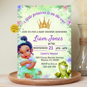 Editable Princess Baby Tiana Baby Shower Invitation, Tiana Baby Shower Invite, Digital Baby Tiana Template, Instant Download