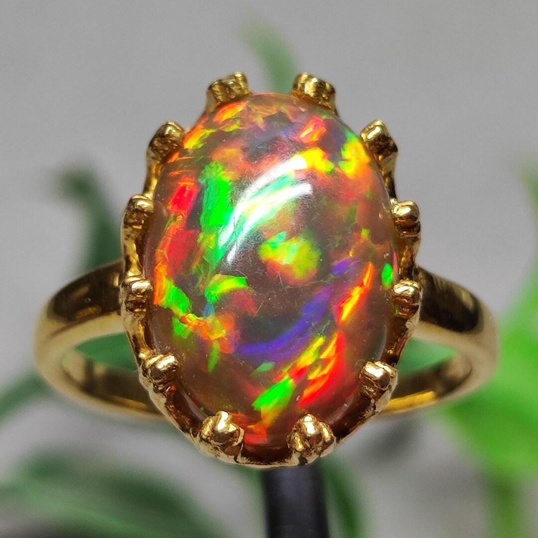 Natural Black Opal Ring+ 10k Solid Gold Ring+ Stackable Ring+ Handmade ...