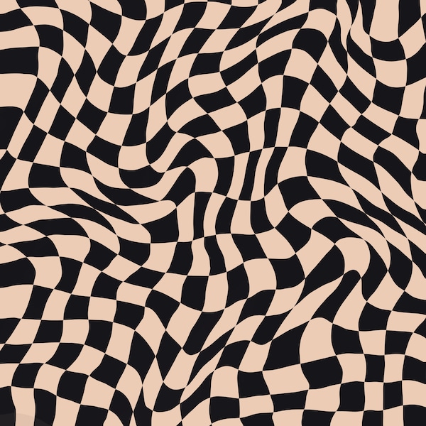 Black and beige checkers wavy pattern digital download