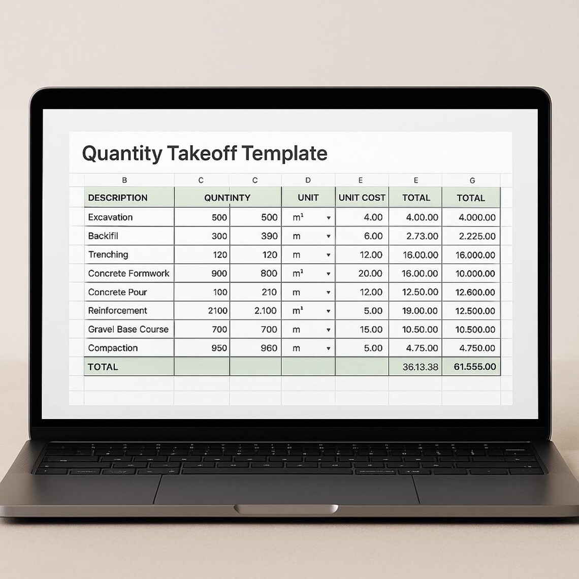 Quantity Takeoff Excel Template | Construction Cost Estimator ...