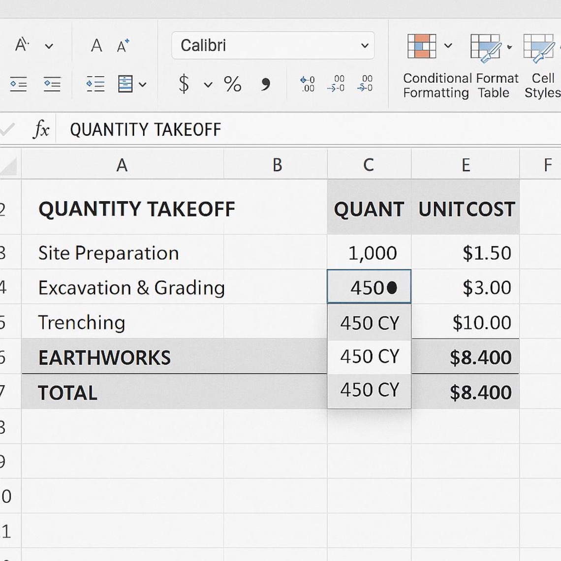 Quantity Format Excel Quantity Takeoff Excel Template | Construction Cost Estimator ...