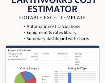 Earthworks Cost Estimator Excel Template | Excavation & Fill Quantity Calculator | Construction Spreadsheet
