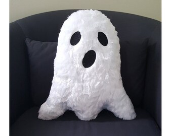 Halloween Decor - Furry Ghost Pillow Halloween Decor, Black and White Spooky Stuffed Animal, Gift Cute