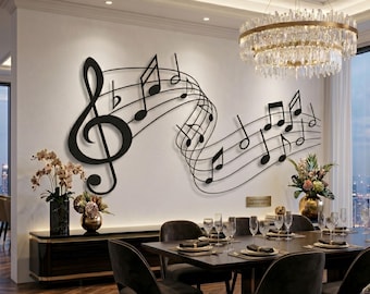 Swirling Music Notes Metal Wall Art: Treble Clef, Modern Music Decor