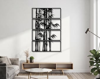 Minimalist Bamboo Forest Metal Wall Art, Laser Cut Asian Decor