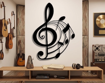 Metal Music Notes Wall Art, Treble Clef Decor, Musician Gift, Modern Home Hanging