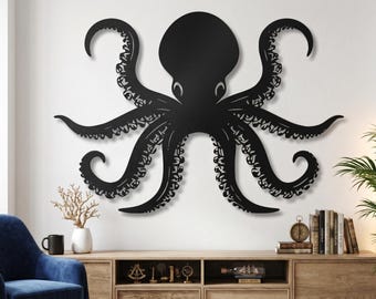 Modern Octopus Metal Wall Art, Ocean Home Decor