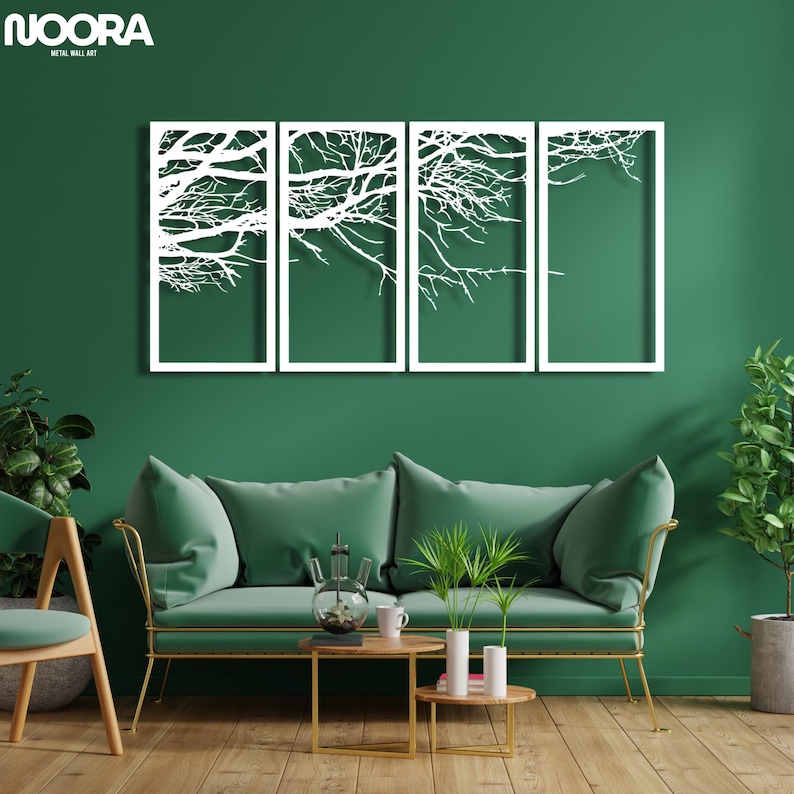 Four Panel Tree Branch Metal Wall Art: Modern Minimalist Sculpture - Etsy