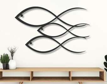 Modern Steel Fish Wall Art: Coastal Home Decor