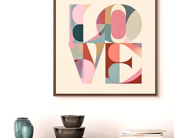 Art Deco Inspired LOVE Canvas Print, Modern Romantic Wall Art