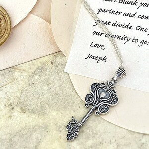 Key To My Heart necklace, Art Nouveau style & Your personalized letter. Artistic, Eco-friendly gift. Ethical recycled 925 sterling silver imagem 2