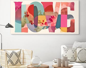 LOVE Wall Art Canvas, Colorful Painterly Typography Print, Abstract Modern Romantic Decor