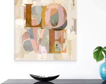 Abstract LOVE Canvas Art, Modern Typography, Romantic Wall Decor, Painting of love text