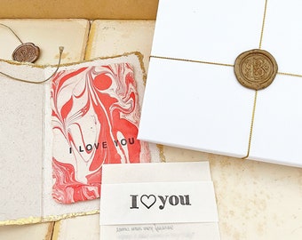 Original artistic gift for girlfriend/wife. Your personalized letter & Unique marbled handmade paper card. Luxurious Love Box