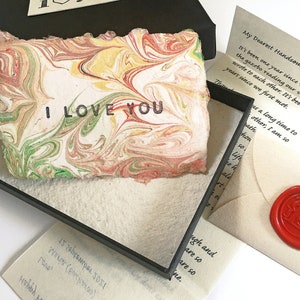 Artsy gift idea for husband/wife who has it all. Personalized letter & handcrafted marbled card. Sentimental gift for hard-to-buy woman/man