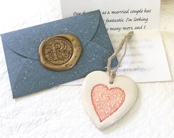 Sentimental gift for man/woman who has everything. Personalized letter & Unique ceramic heart