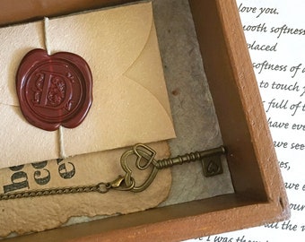 Sentimental engagement gift from fiancee to fiance. Your personalized love letter & Unique handmade paper Key to My Heart card