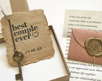 Sentimental gift for long-distance girlfriend/boyfriend. Personalized love letter & Sustainable Key to my heart card.