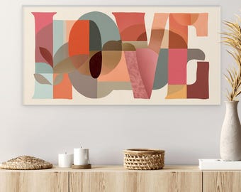 LOVE Colorful Canvas Wall Art, Painterly Typography for Modern Interiors | Valentine’s & Housewarming Gift