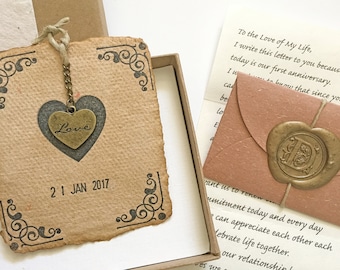 Sustainable wedding anniversary gift for him, her. 1 year of marriage, Sentimental newly wed present, personalized love letter & paper card