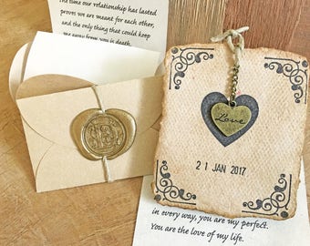 Sentimental 1 year together present from him/her. Romantic paper wedding anniversary gift. Personalized love letter & handmade paper card