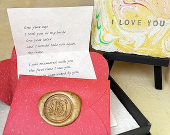 Personalized Love Letter Gift Set: Handmade Marbled Card, Anniversary Keepsake