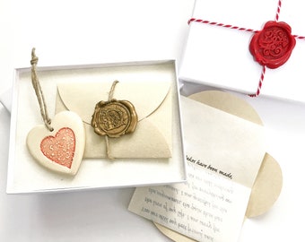Personalized Love Letter Gift Set: Kraft Box, Ceramic Heart Ornament