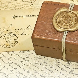 Old look wooden box sealed with your personalized wax seal