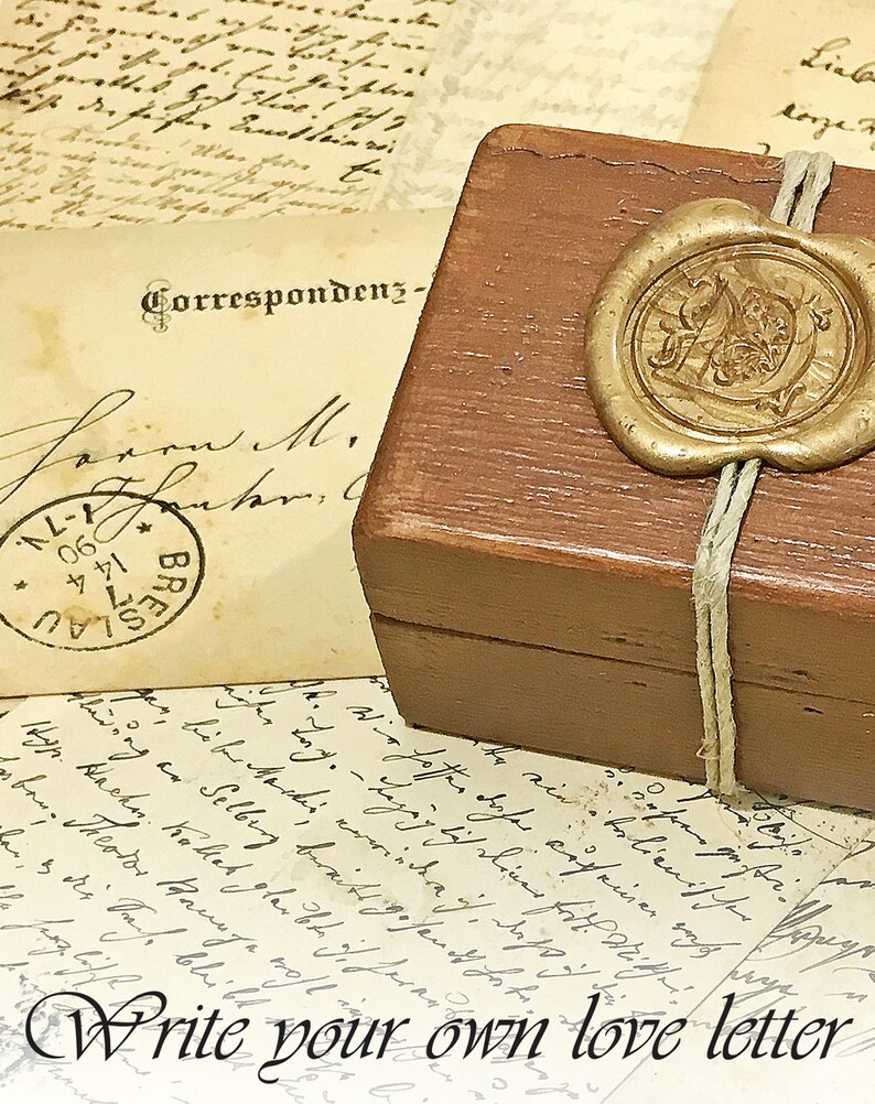 Old look wooden box sealed with your personalized wax seal