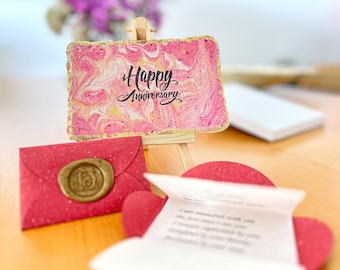 Personalized Love Letter, Pink Marbled Handmade Paper Card, Vow Renewal