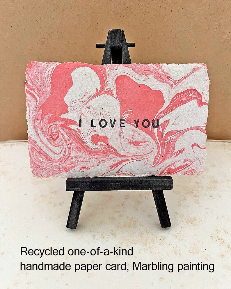 Unique artistic LOVE gift from husband or wife. Your personalized letter & Elegant Marbled handmade paper card imagem 4