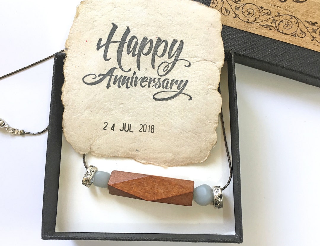 5th Wedding Anniversary Gift Wood Necklace & a Personalized Etsy