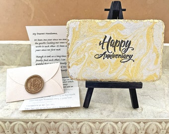 Eco-friendly anniversary keepsake. Personalized paper wedding gift from husband/wife