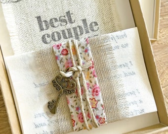 Romantic 2nd anniversary cotton, gift for wife. Personalized love letter & key to my heart card. Eco friendly