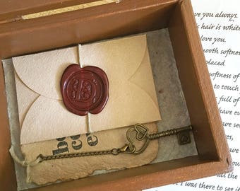 Personalized, Eco-friendly gift for the traditional 5th anniversary wood. Love letter & handmade card