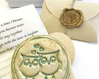 Romantic Owls gift for spouse. Sentimental Valentine's present. Your personalized letter & Ceramic ornament