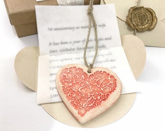 Miles Apart, Hearts Together - Unique red ceramic heart with your personalized love letter. Fancy love box gift