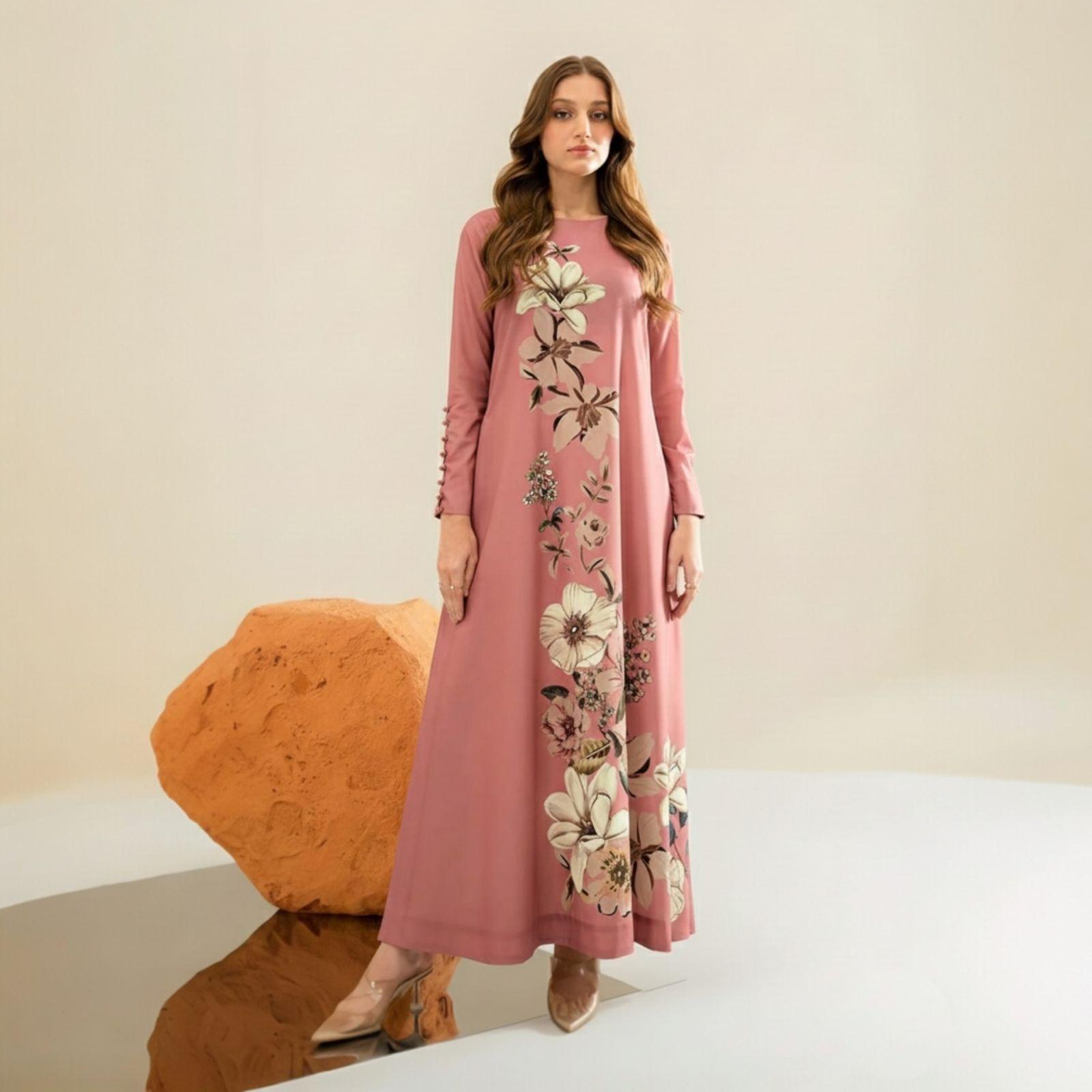 dusty pink dress muslimah Luxury Dusty Pink Long Sleeves A-Line Evening Dress LA71915 – SERENE HILL main image 1