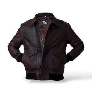 Blouson en cuir aviateur G-1 - Blouson aviateur vintage - Style pilote militaire - Cuir de vachette effet vieilli - Vêtements d'extérieur classiques pour hommes