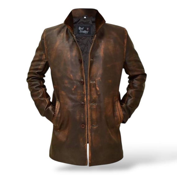 Handmade Vintage-Style Brown Leather Jacket for Men – Natural Distressed Look – Real Leather Gift for Him