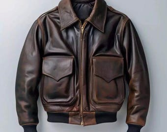 Blouson en cuir aviateur G-1 - Blouson aviateur vintage - Style pilote militaire - Cuir de vachette effet vieilli - Vêtements d'extérieur classiques pour hommes