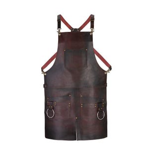 Handmade Real Leather Apron – Split Leg Design with 2 Pockets & Tool Holder – Dark Brown/Black – For Chef, BBQ, Butcher, Barber, Blacksmith